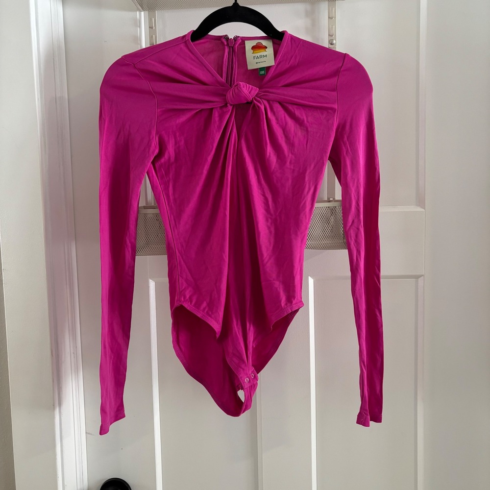 FARM Rio‎ Long Sleeve Knot Front Bodysuit Fuchsia Pink Women's Size XXS